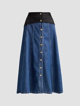 Cinq à Sept Women's Quentin Mixed-Media Quilted Denim Midi Skirt