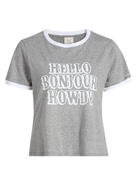 Cinq à Sept Women's Studded Hello Bonjour Howdy Shrunken T-Shirt