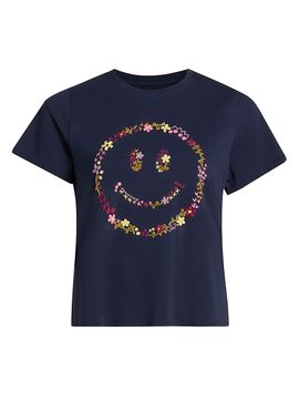 Cinq à Sept Women's Wildflower-Embroidered Cotton Shrunken T-Shirt