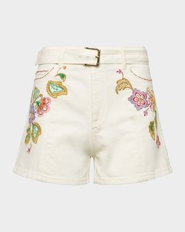 Cinq a Sept Beth Embroidered Jardin Boheme Denim Shorts