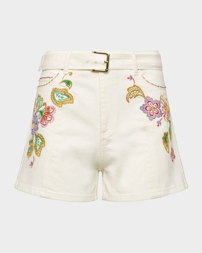 Cinq a Sept Beth Embroidered Jardin Boheme Denim Shorts