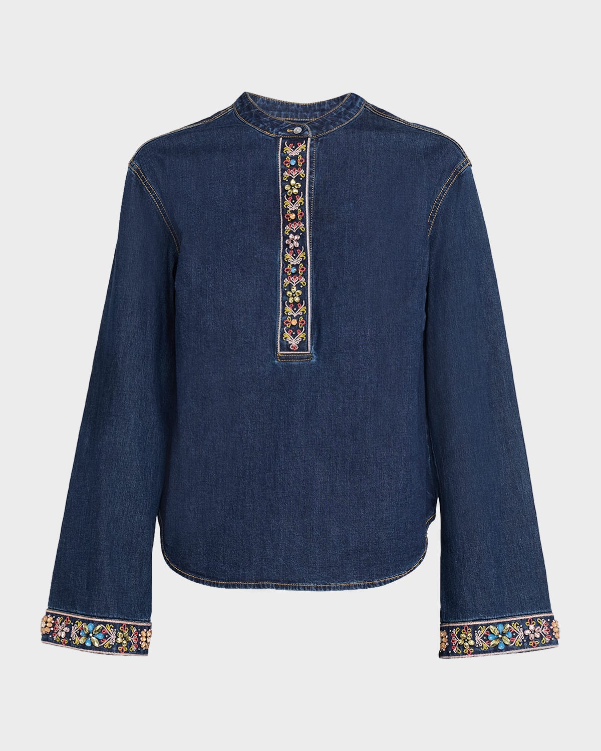Cinq a Sept Birdie Embroidered Denim Top