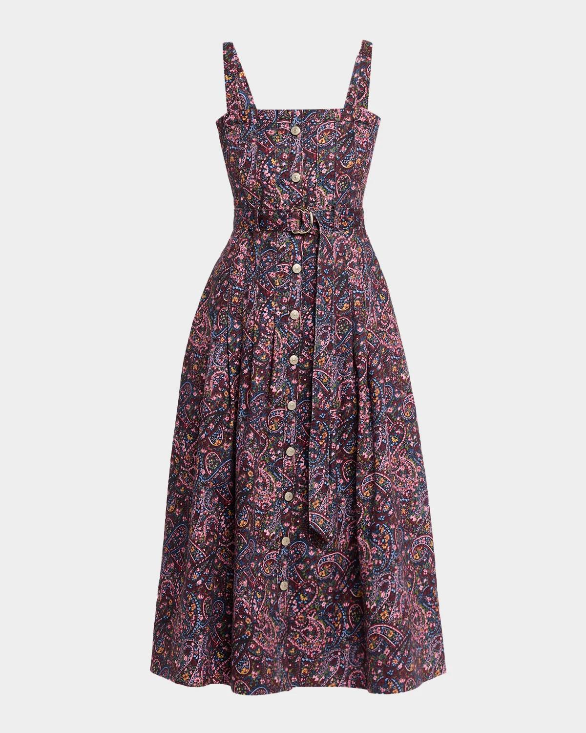 Cinq à Sept Branwen Belted Paisley Denim Midi Dress