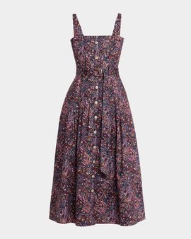 Cinq à Sept Branwen Belted Paisley Denim Midi Dress