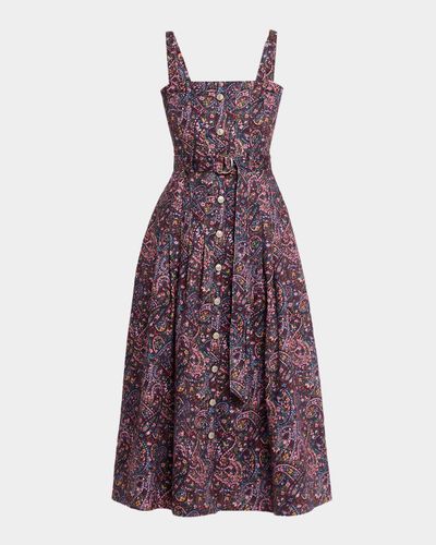 Cinq à Sept Branwen Belted Paisley Denim Midi Dress