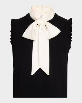 Cinq a Sept Chiara Bow-Neck Knit Sleeveless Top