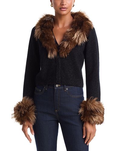 Cinq A Sept Cinq a Sept Della Faux Fur Trim Wool V Neck Cardigan
