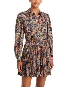 Cinq A Sept Cinq a Sept Reynolds Printed Pleated Skirt Shirt Dress