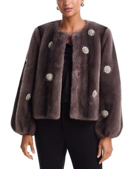 Cinq A Sept Cinq a Sept Rhinestone Dahlia Faux Fur Benson Coat