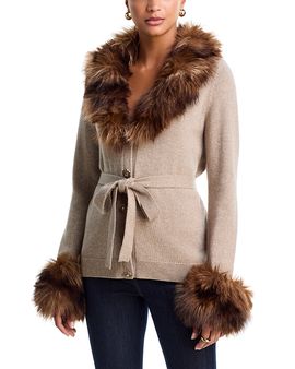 Cinq A Sept Cinq a Sept Sandy Wool Blend Faux Fur Trim Cardigan