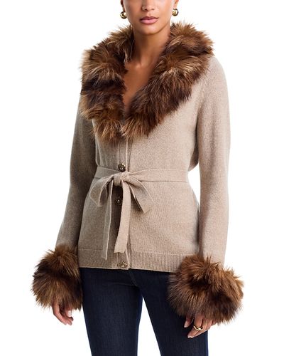 Cinq A Sept Cinq a Sept Sandy Wool Blend Faux Fur Trim Cardigan