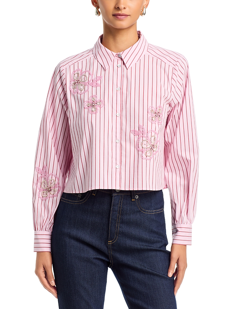 Cinq A Sept Cinq a Sept Stripe Beaded Floral Top