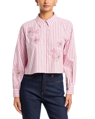 Cinq A Sept Cinq a Sept Stripe Beaded Floral Top