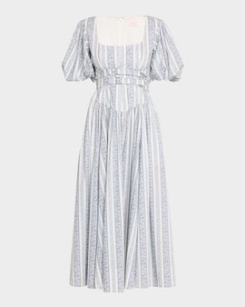 Cinq a Sept Corvin Belted Puff-Sleeve Midi Dress