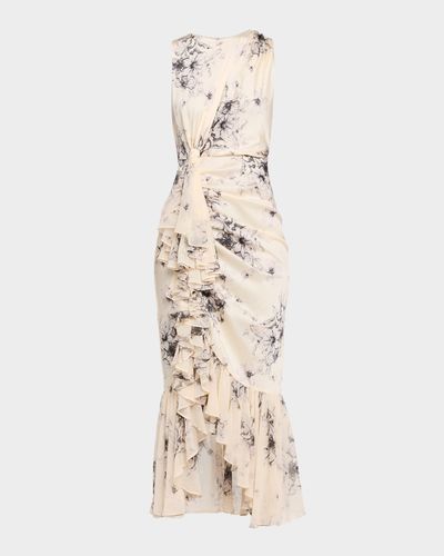 Cinq a Sept Cyrus Hand-Sketched Floral Ruffled Midi Dress