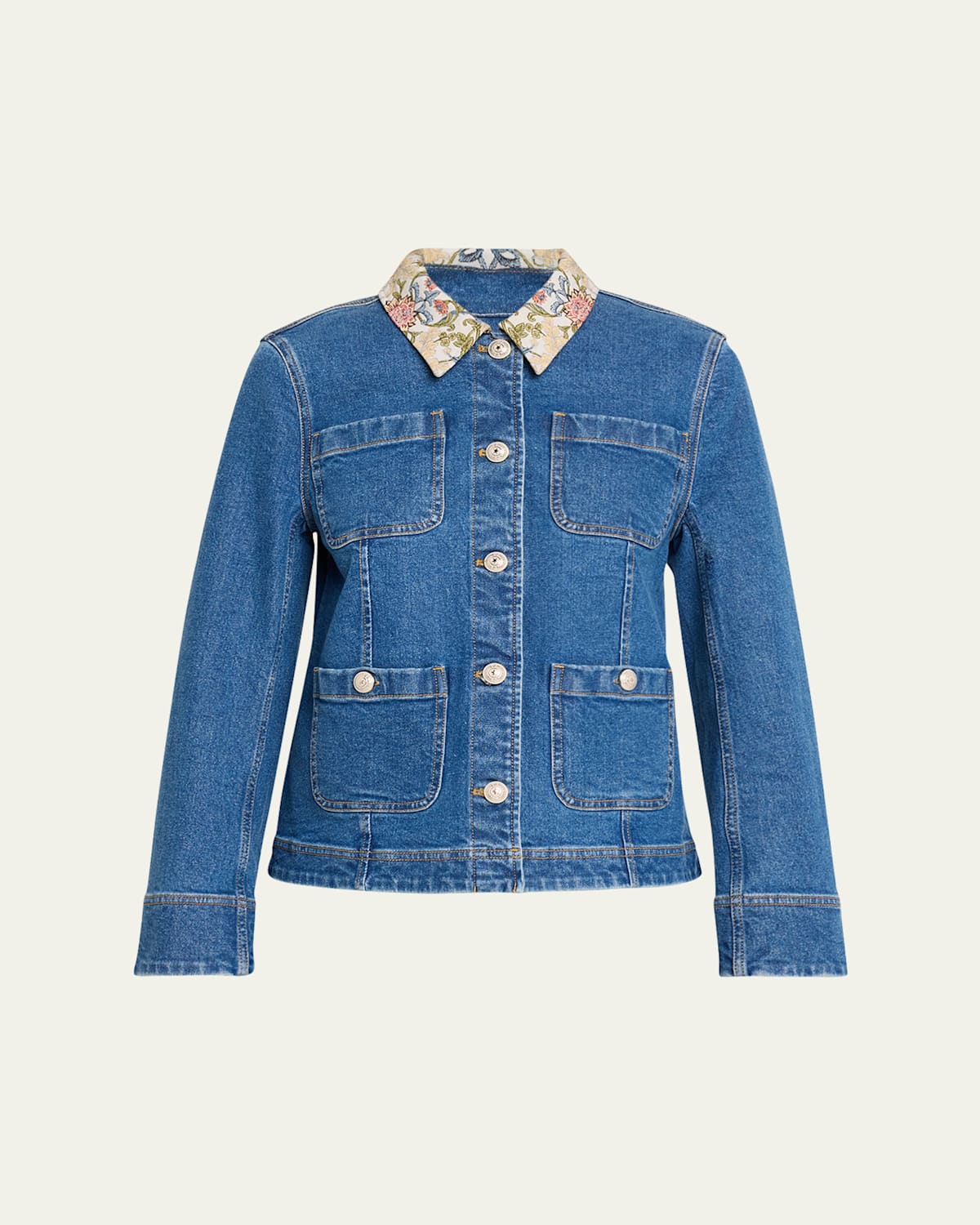 Cinq a Sept - Dalton Floral-Collar Denim Jacket