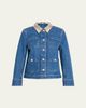 Cinq a Sept Dalton Floral-Collar Denim Jacket - 1
