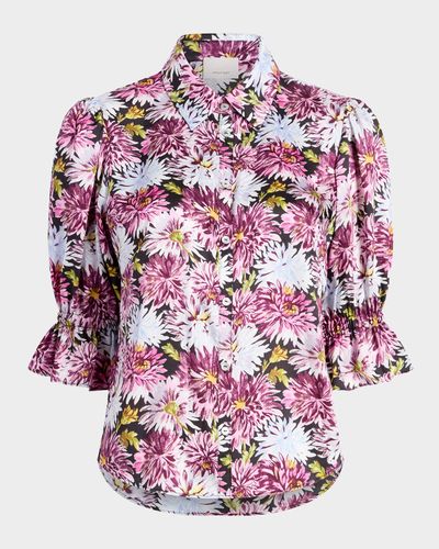 Cinq a Sept Fiona Puff-Sleeve Dahlia-Print Shirt