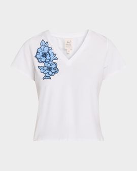 Cinq a Sept Floral Appliqué V-Neck Tee