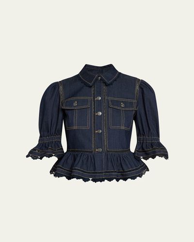 Cinq a Sept Guipure Lace Denim Jacket