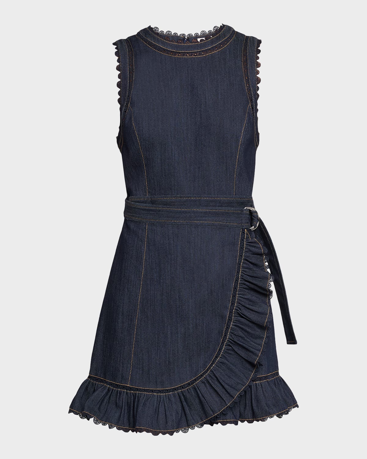 Cinq a Sept Guipure Lace Denim Wrap Dress