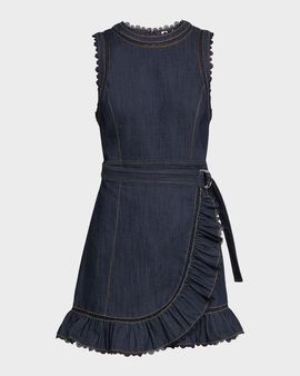 Cinq a Sept Guipure Lace Denim Wrap Dress