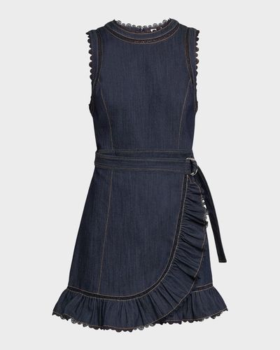 Cinq a Sept Guipure Lace Denim Wrap Dress