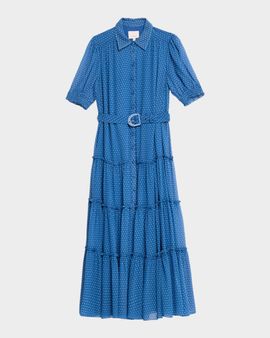 Cinq a Sept Halbini Pindot Short-Sleeve Midi Shirtdress