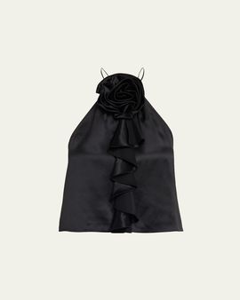 Cinq a Sept Hallie Silk Rose Ruffle Top