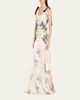Cinq a Sept Hand-Sketched Floral Cowl-Neck Gown - 4