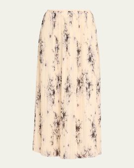 Cinq a Sept Hand-Sketched Floral Midi Skirt