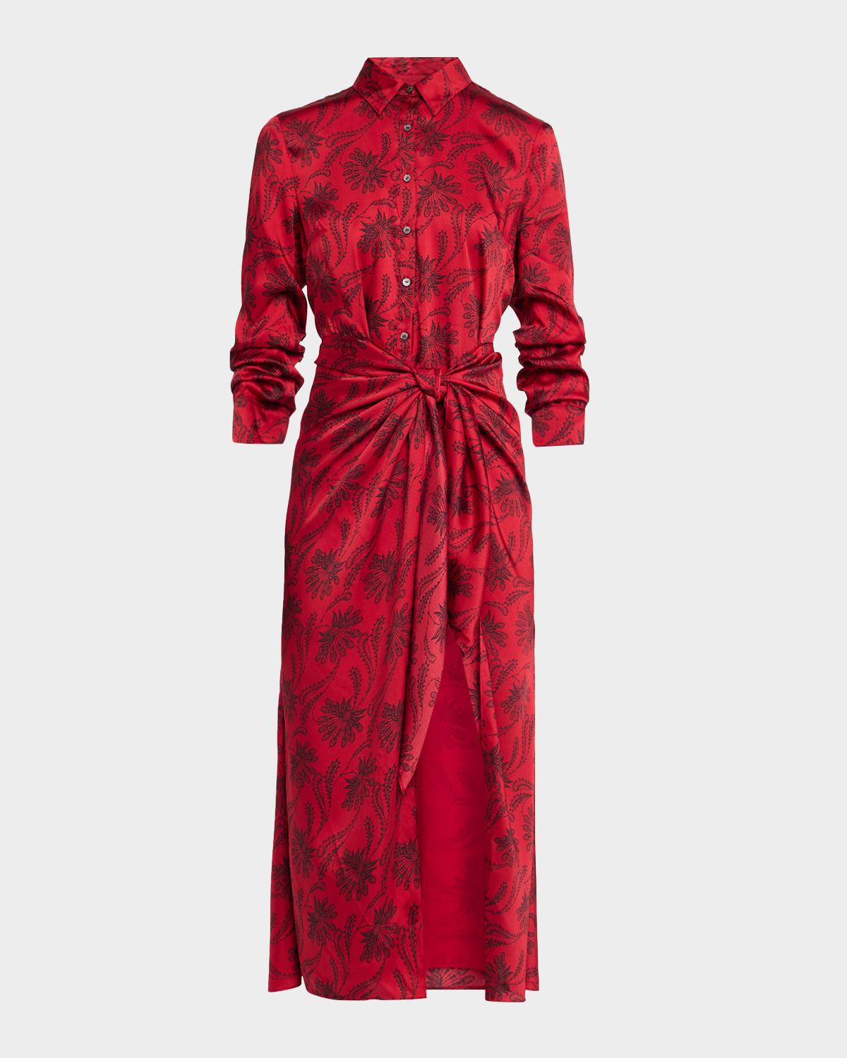 Cinq a Sept Jace Paisley Fan Print Tie-Waist Midi Shirtdress