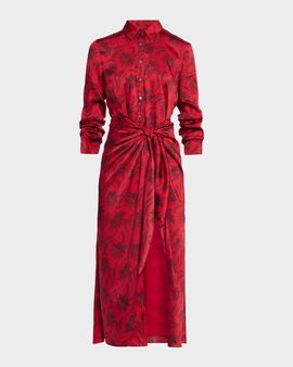 Cinq a Sept Jace Paisley Fan Print Tie-Waist Midi Shirtdress