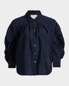 Cinq a Sept Lazo Gathered Sleeve Button-Front Top