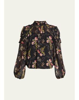 Cinq a Sept Long-Sleeve Love Letter Floral Blouse