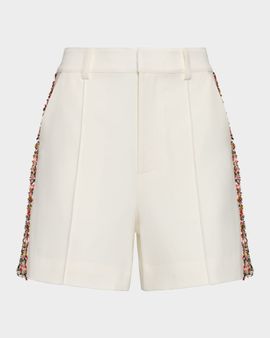 Cinq a Sept Lynn Tweed-Embellished Crepe Shorts