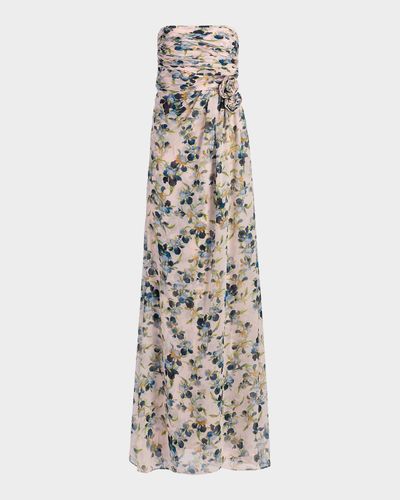 Cinq a Sept Magy Trailing Iris Floral Strapless Gown