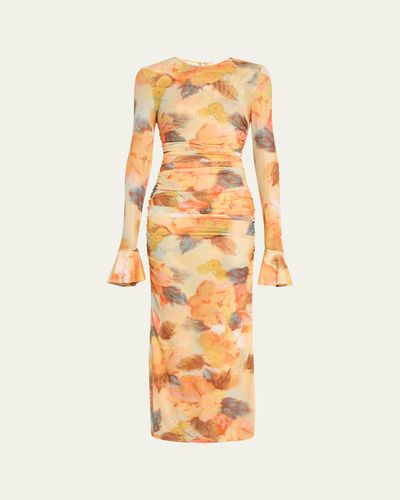Cinq a Sept Neriah Watercolor Floral Mesh Maxi Dress