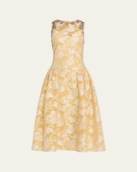 Cinq a Sept Organza Jacquard Drop-Waist Dress