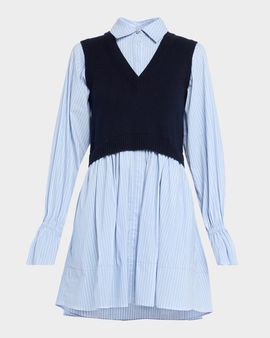 Cinq a Sept Patsy Combo Knit Vest and Poplin Shirtdress