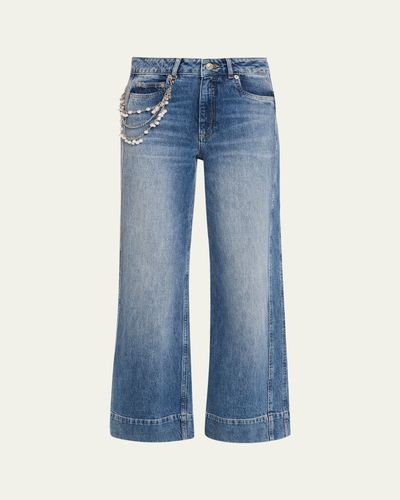 Cinq a Sept Pearly-Chain Cropped Wide-Leg Jeans