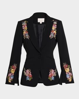 Cinq a Sept Rhinestone Floral Peak-Lapel Blazer