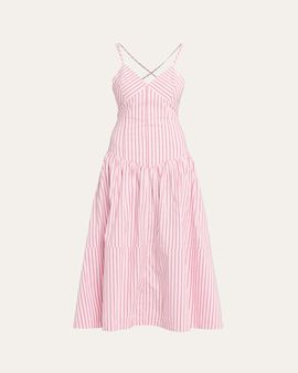 Cinq a Sept Rose Stripe Drop-Waist Midi Dress