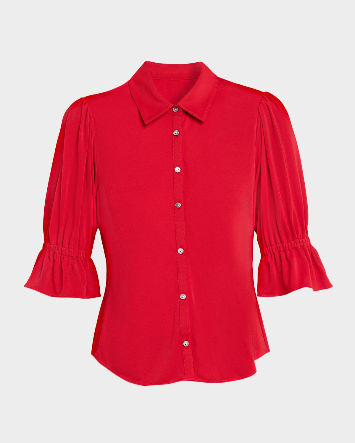 Cinq a Sept Ruffled-Cuff Matte Jersey Shirt