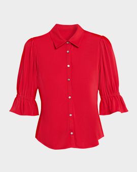 Cinq a Sept Ruffled-Cuff Matte Jersey Shirt