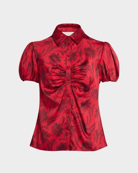 Cinq a Sept Sola Paisley Fan Puff-Sleeve Top