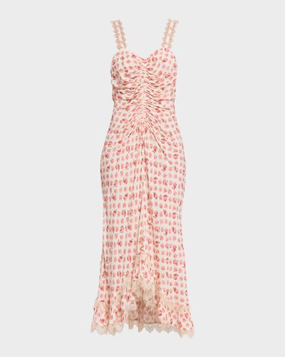 Cinq a Sept Stevie Ikat Roses Lace-Trim Midi Dress
