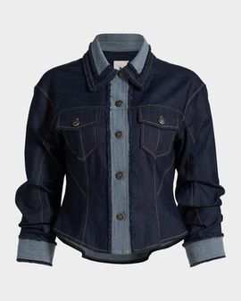 Cinq a Sept Stretch-Cotton Contrast-Stitch Crop Jacket