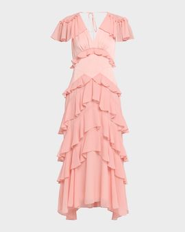 Cinq a Sept Tatum Ruffled Flutter-Sleeve Dress