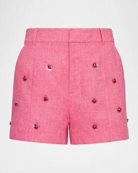 Cinq a Sept Wildflower Paillette Linen Shorts